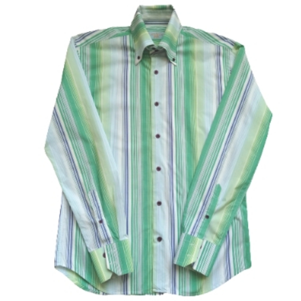 AteSeta Men's Stripes Cotton Long Sleeves Button Down Shirt Green Blue Vibrant